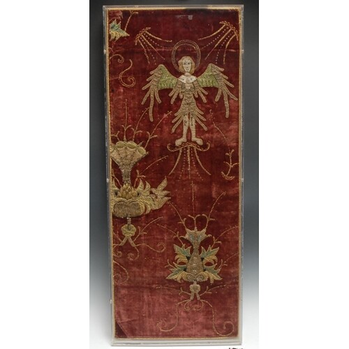 A panel of Italian Renaissance velvet applique embroidery, w...
