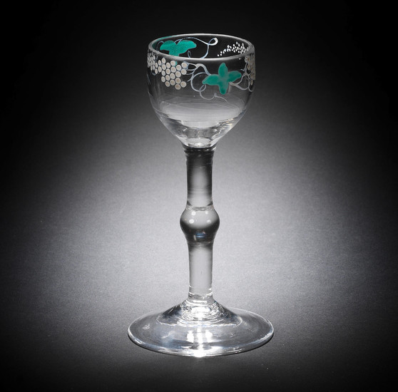 A rare Beilby polychrome enamelled wine glass, circa 1765