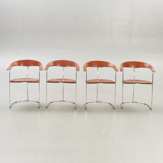 A set of four leather and chrome Arrben Ursula armchairs Italy 1980s