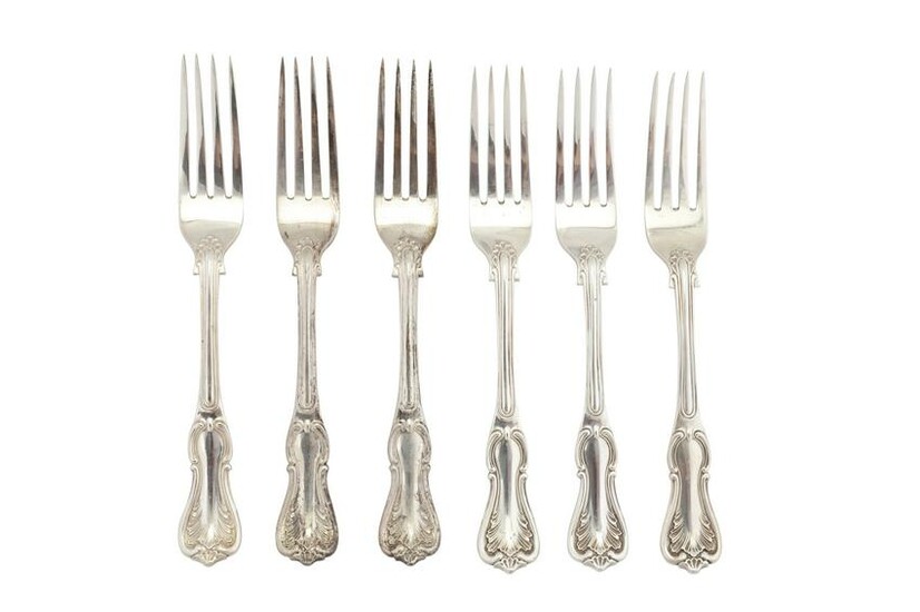 A set of six Victorian sterling silver table forks