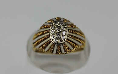 A two colour gold and diamond oval cluster ring