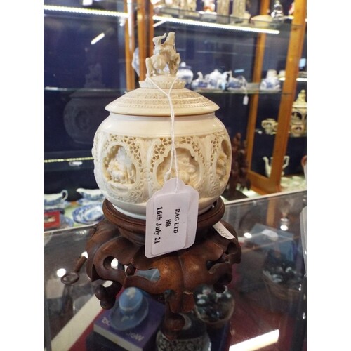 A vintage Ivory lidded pot ornately carved the lid finial A/...