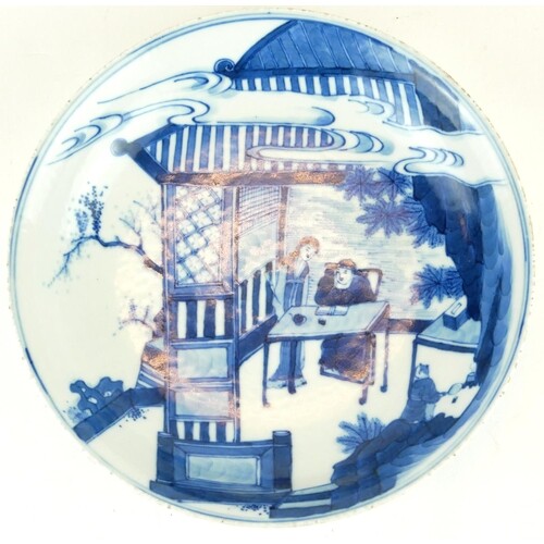 AN 18TH CENTURY CHINESE BLUE AND WHITE EXPORT DISH Hand pain...