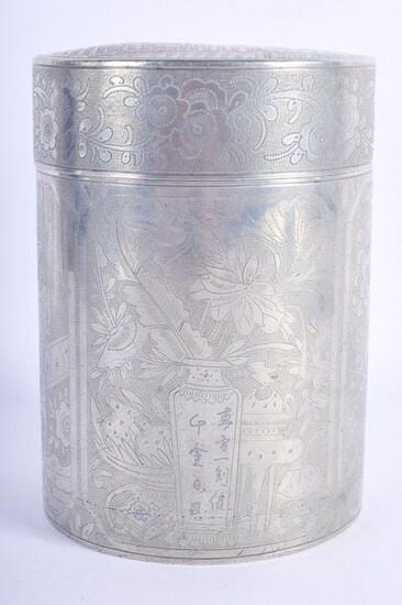 AN EARLY 20TH CENTURY CHINESE PEWTER TEA CADDY AND