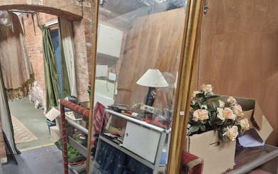 AN IMPRESSIVE VERY LARGE GILT FRAMED BEVEL EDGE MIRROR 106 X 197 cm TOGETHER WITH A SIMILAR SIZED