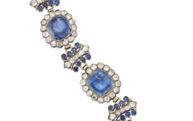 ANTIQUE SAPPHIRE AND DIAMOND BRACELET AND EARRINGS SET