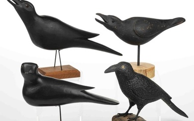 ASSORTED FOLK ART CARVED CROW FIGURES, LOT OF FOUR