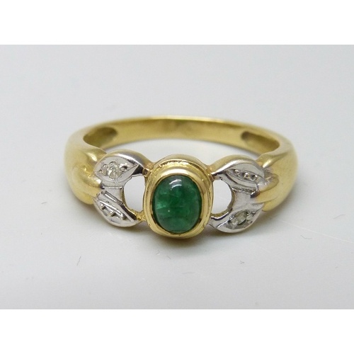 An 18ct gold diamond and emerald ring, 3.5g, O