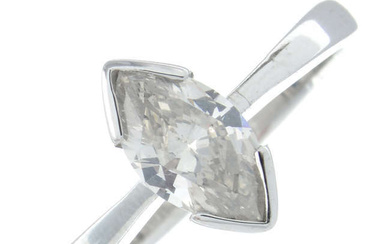 An 18ct gold marquise shape diamond single-stone ring.