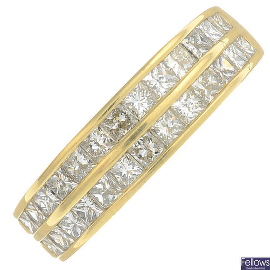 An 18ct gold square-shape diamond two-row half eternity ring.