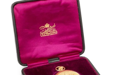 An Edwardian 18ct gold hunter pocket watch, the enamel dial...