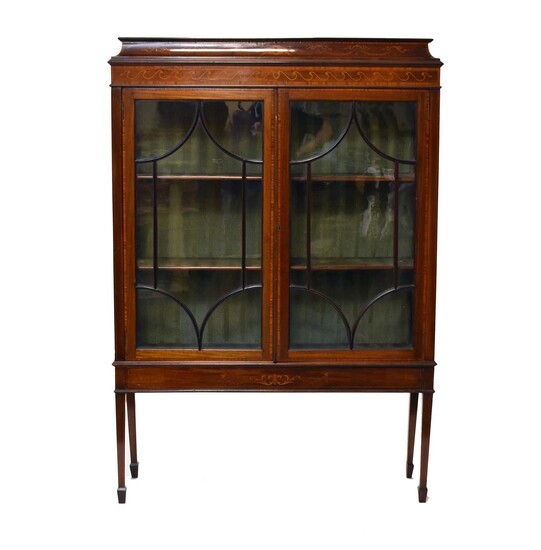 An Edwardian Regency style inlaid mahogany glazed display cabinet