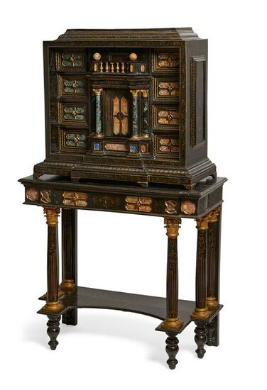 An Italian Baroque marble inset cabinet on stand
