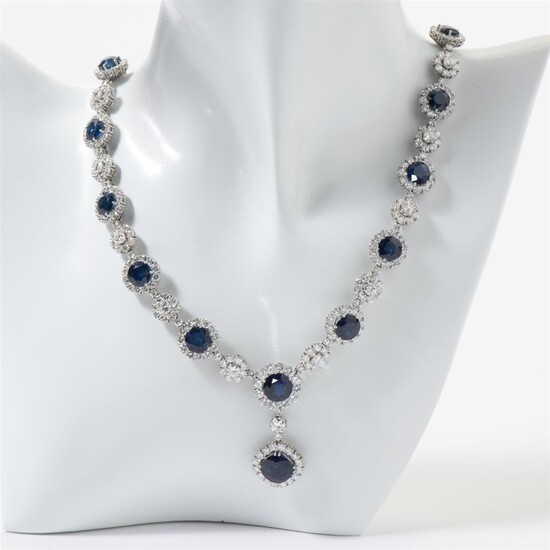 (-), An exceptional platinum sapphire and diamond necklace...