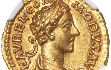 Ancients: , Commodus, as Augustus (AD 177-192). AV aureus (21mm, 7.23 gm, 6h). NGC MS 5/5 - 4/5....