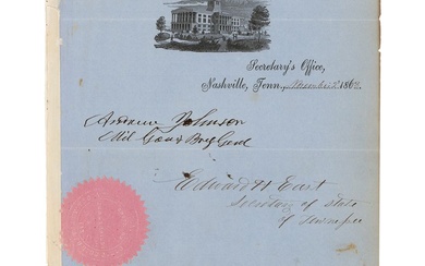 Andrew Johnson Signature as Military Governor of Tennessee (1863)
