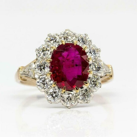 Antique 18k Gold & Platinum Gia Certified Ruby and