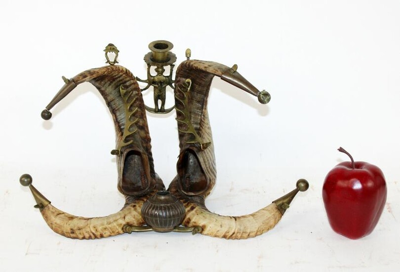 Antique Anglo-Indian horn inkwell with candle holder