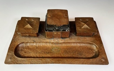 Antique Arts & Crafts Beaten Copper Ink Set