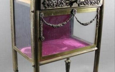 Antique Brass, Glass And Marble Vitrine Stand