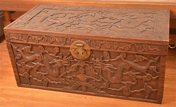 Antique Chinese Dragon Carved Storage Chest.