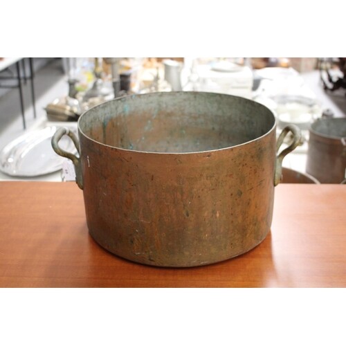 Antique French large copper pot, with two handles, approx 21...