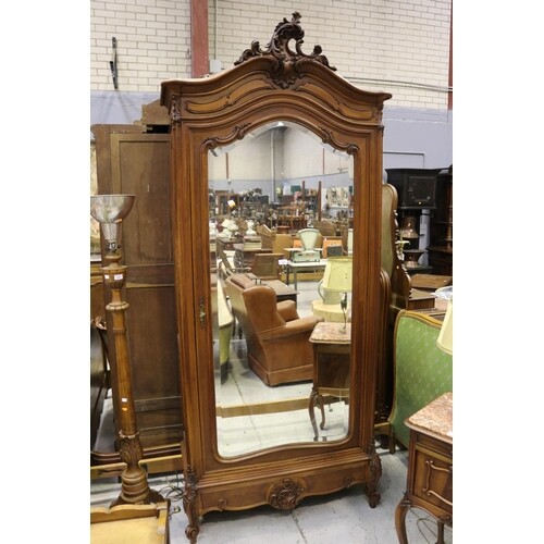 Antique French walnut single door armoire, approx 250cm H x ...