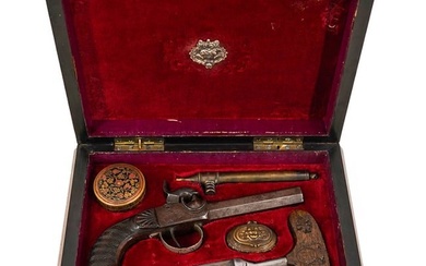 Antique Pistol And Push Dagger In French Boulle Case