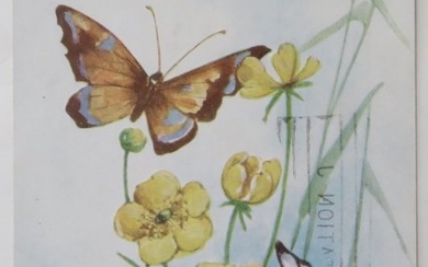 Antique Victorian Easter Greetings Card, Butterflies & Flowers, Mailed 1944