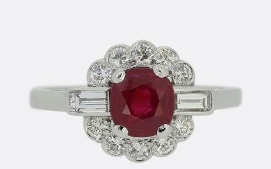 Art Deco Style Ruby and Diamond Cluster Ring