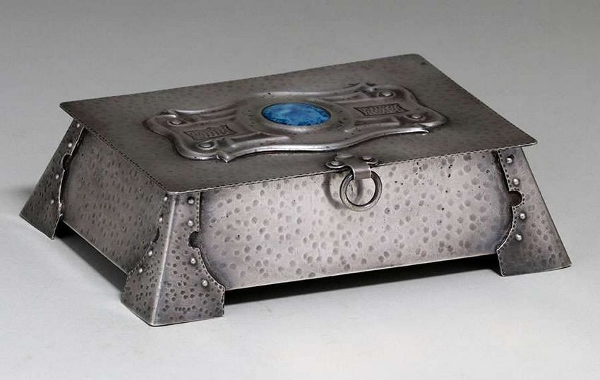 Arts & Crafts Hammered Copper Silver-Plated Box c1905