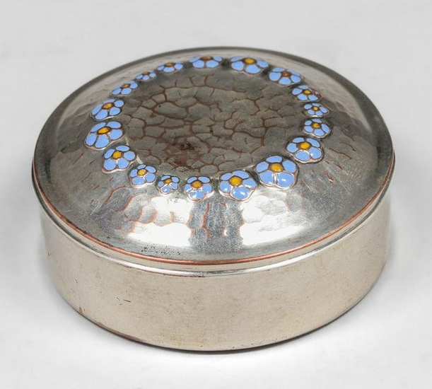 Arts & Crafts Hammered Copper Silver-Plated Enamel Covered Box c1920s