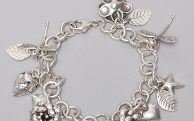 BRACELET with charms, 925 silver, 53 grams.