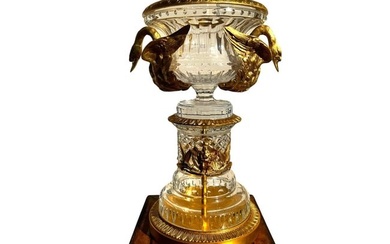 Baccarat Style Cut Crystal and Gilt Brass Urn Vase