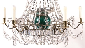 Baltic Neoclassical Cut-Glass and Brass Six-Light Chandelier