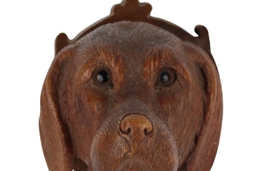 Black Forest Style Carved Wood Dog's Head Wall Plaque