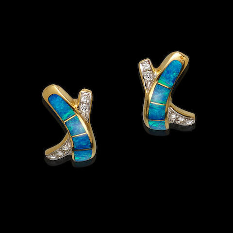 Black Opal Inlaid Earrings with Diamonds