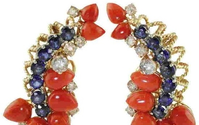 Blue Sapphires,Diamonds,Red Coral ,Rose White Gold