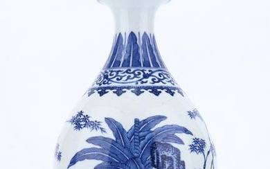 Blue and white banana leaf pattern jade pot spring vase