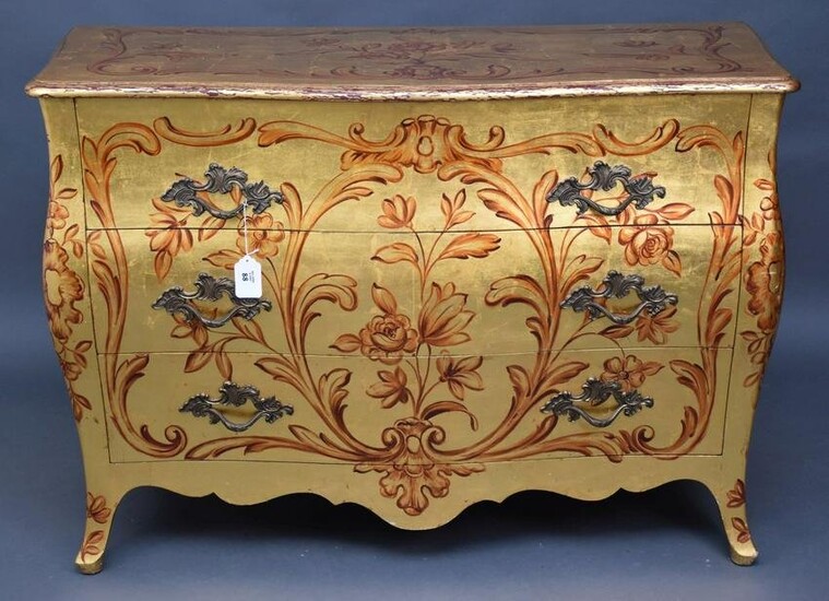 Bombay 3 Drawer Chest with Gilded Design, 34"h x 47"w x