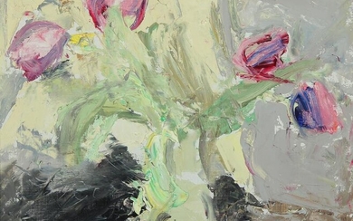 SOLD. Børge Bokkenheuser: Tulips. Signed Bokkenheuser. Oil on canvas. 46 x 55 cm. – Bruun Rasmussen Auctioneers of Fine Art