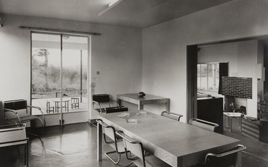 British School, mid-20th century- Modernist interior; gelatin silver print, 45 x 55cm together with two other black and white photographs of modernist interiors, 28 x 36cm and 38 x 27.5cm (3) Provenance: Property of Future PLC, removed from the...