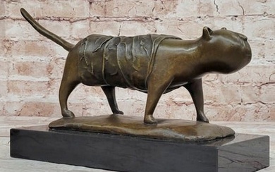 Bronze Metal Cat Sculpture Statue Figure on Marble Base after Fernando Botero