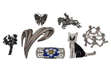 COLLECTION OF MEXICAN STERLING SILVER PIN BROOCHES