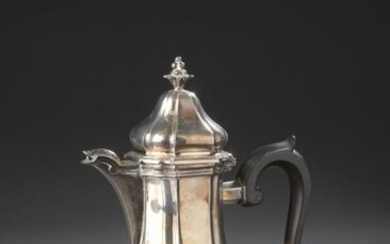 Ribbed baluster coffee pot in plain silver probably engraved with...