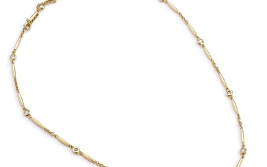 Cartier: A diamond necklace set with numerous brilliant-cut diamonds, mounted in 18k gold. L. app. 40 cm. Signed Cartier. Ref. no. 275420. Ca. 1980.
