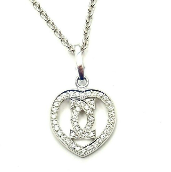 Cartier Double C Heart 18k White Gold Diamond Pendant