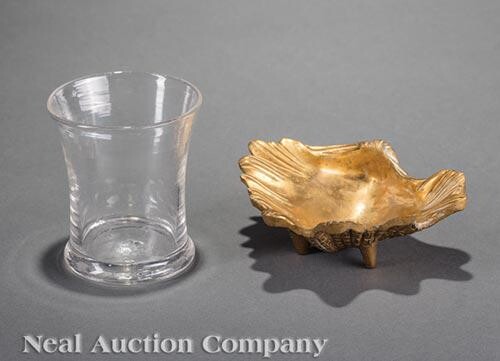 Cast Brass Dish and Blown Flint Glass Beaker