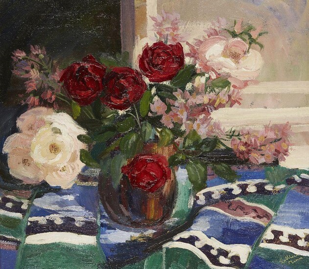 Cathleen Sabine Mann ROI RP SWA, British 1896-1959 - Vase of peonies; oil on canvas, signed lower right 'Cathleen Mann', 41 x 44.5 cm (ARR)