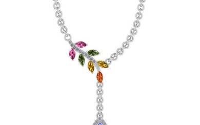 Certified 1.13 Ctw I2/I3 Multi Sapphire, tanzanite And Diamond 10K White Gold Necklace